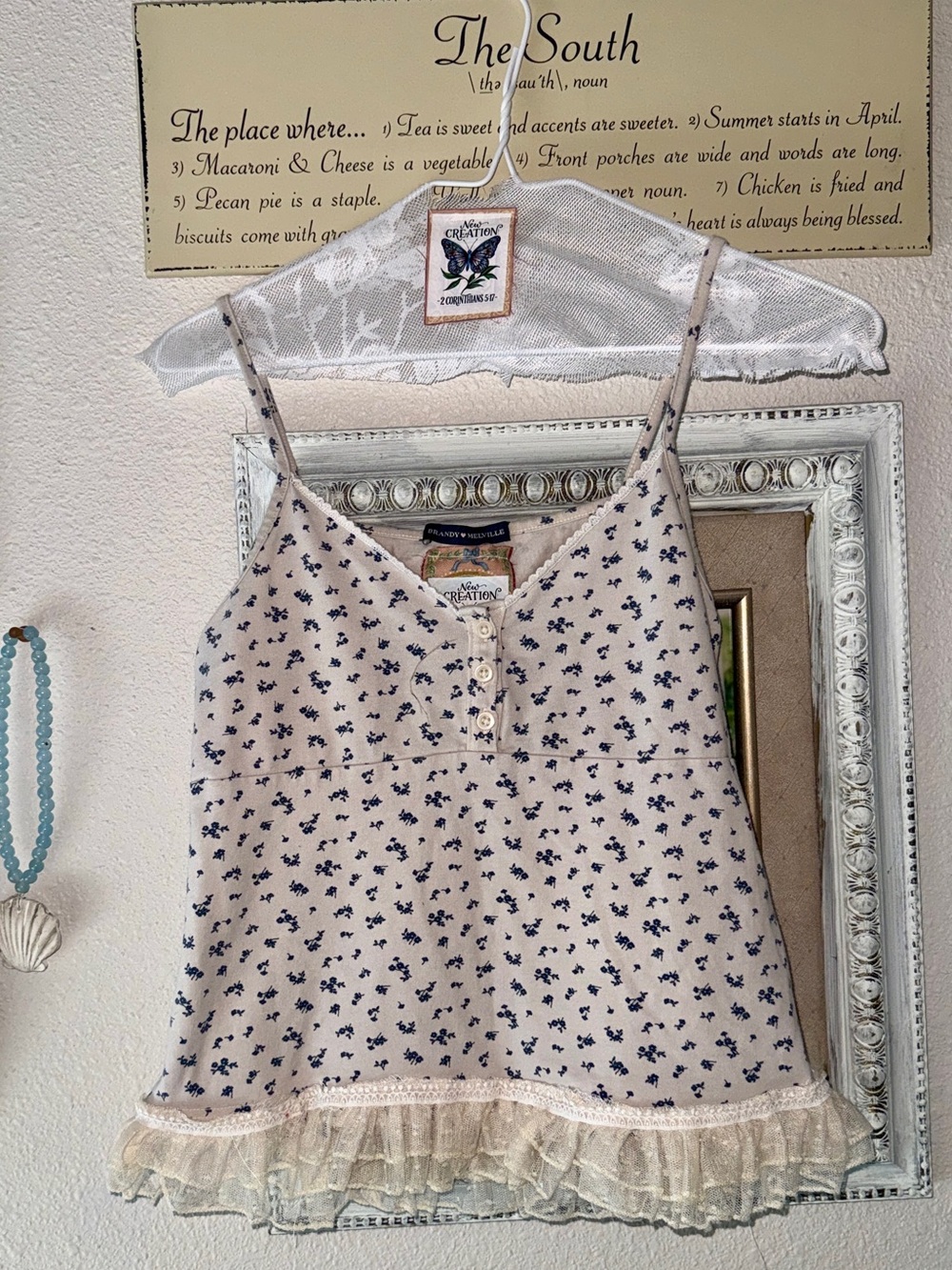 Brandy Melville Upcycled Cream Spaghetti Strap Tank
